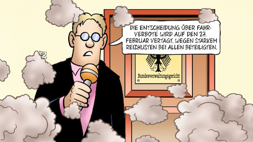 Cartoon: Diesel-Urteil vertagt (medium) by Harm Bengen tagged urteilsbegründung,vertagt,diesel,gehustet,reporter,bundesverwaltungsgericht,leipzig,stickoxide,stickstoffdioxid,grenzwerte,fahrverbote,automobilindustrie,harm,bengen,cartoon,karikatur,urteilsbegründung,vertagt,diesel,gehustet,reporter,bundesverwaltungsgericht,leipzig,stickoxide,stickstoffdioxid,grenzwerte,fahrverbote,automobilindustrie,harm,bengen,cartoon,karikatur