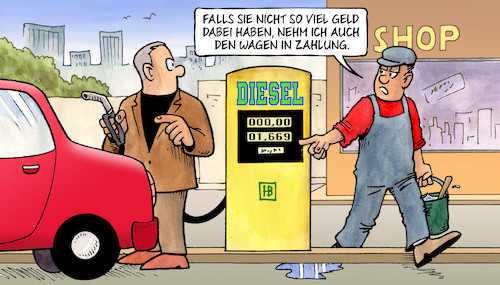 Cartoon: Dieselpreis (medium) by Harm Bengen tagged dieselpreis,spritpreise,tankstelle,geld,kfz,auto,wagen,zahlung,harm,bengen,cartoon,karikatur,dieselpreis,spritpreise,tankstelle,geld,kfz,auto,wagen,zahlung,harm,bengen,cartoon,karikatur