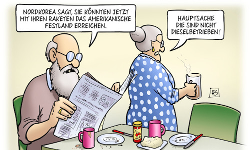 Cartoon: Dieselraketen (medium) by Harm Bengen tagged nordkorea,raketen,usa,amerikanisches,festland,dieselbetrieben,susemil,abgasskandal,automobilindustrie,abgaswerte,no2,nox,fahrverbote,harm,bengen,cartoon,karikatur,nordkorea,raketen,usa,amerikanisches,festland,dieselbetrieben,susemil,abgasskandal,automobilindustrie,abgaswerte,no2,nox,fahrverbote,harm,bengen,cartoon,karikatur