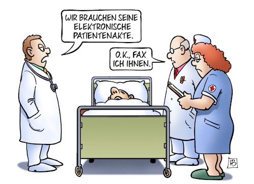 Cartoon: Digitale Patientenakte (medium) by Harm Bengen tagged digitale,elektronische,patientenakte,faxen,arzt,krankenhaus,krankenschwester,harm,bengen,cartoon,karikatur,digitale,elektronische,patientenakte,faxen,arzt,krankenhaus,krankenschwester,harm,bengen,cartoon,karikatur