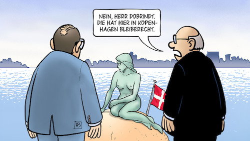 Cartoon: Dobrindt in Kopenhagen (medium) by Harm Bengen tagged dobrindt,kopenhagen,bleiberecht,dänemark,kleine,meerjungfrau,denkmal,abschiebungen,migrationspolitik,innenminister,harm,bengen,cartoon,karikatur,dobrindt,kopenhagen,bleiberecht,dänemark,kleine,meerjungfrau,denkmal,abschiebungen,migrationspolitik,innenminister,harm,bengen,cartoon,karikatur