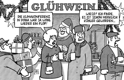 Cartoon: Doha-Abschluss (medium) by Harm Bengen tagged doha,katar,klimagipfel,klimakonferenz,versagen,einigung,erderwaermung,gluehwein,weihnachtsmarkt,kalt,schnee,weihnachten,advent,abschluss,harm,bengen,cartoon,karikatur