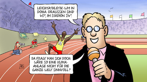 Cartoon: Doha (medium) by Harm Bengen tagged leichtathletik,wm,doha,katar,hitze,stadion,klimawandel,klimaanlage,sport,reporter,harm,bengen,cartoon,karikatur,leichtathletik,wm,doha,katar,hitze,stadion,klimawandel,klimaanlage,sport,reporter,harm,bengen,cartoon,karikatur