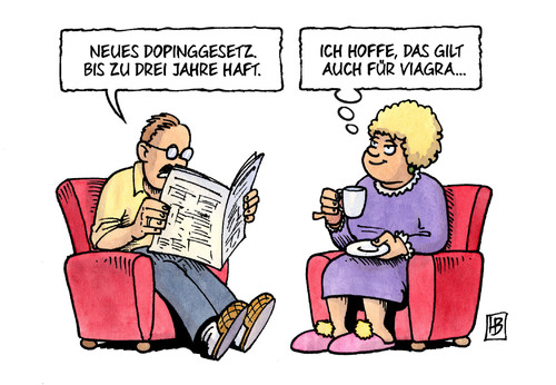 Cartoon: Dopinggesetz (medium) by Harm Bengen tagged dopinggesetz,haft,ehe,sport,betrug,doping,medikamente,gesetz,zeitung,harm,bengen,cartoon,karikatur,dopinggesetz,haft,viagra,sex,ehe,sport,betrug,doping,medikamente,gesetz,zeitung,harm,bengen,cartoon,karikatur