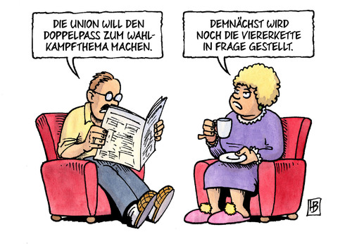 Cartoon: Doppelpass (medium) by Harm Bengen tagged union,doppelpass,wahlkampfthema,viererkette,fussball,zeitung,verschärfen,verschärfung,werte,cdu,konservativ,rechts,parteitag,essen,merkel,flüchtlingspolitik,asylpolitik,streit,harm,bengen,cartoon,karikatur,union,doppelpass,wahlkampfthema,viererkette,fussball,zeitung,verschärfen,verschärfung,werte,cdu,konservativ,rechts,parteitag,essen,merkel,flüchtlingspolitik,asylpolitik,streit,harm,bengen,cartoon,karikatur