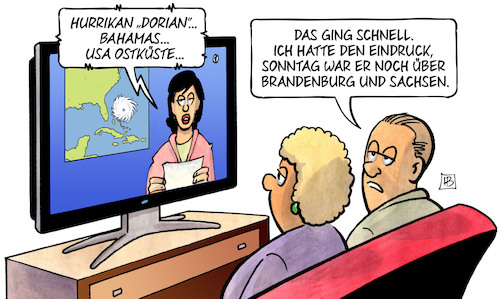 Cartoon: Dorian (medium) by Harm Bengen tagged hurrikan,dorian,bahamas,usa,ostküste,wirbelsturm,unwetter,landtagswahlen,sachsen,brandenburg,sonntag,tv,harm,bengen,cartoon,karikatur,hurrikan,dorian,bahamas,usa,ostküste,wirbelsturm,unwetter,landtagswahlen,sachsen,brandenburg,sonntag,tv,harm,bengen,cartoon,karikatur