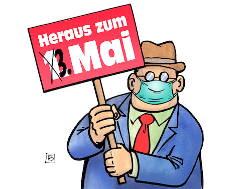 Cartoon: Dritter Mai (medium) by Harm Bengen tagged erster,mai,demonstration,mundschutz,aufhebung,corona,coronavirus,ansteckung,pandemie,epidemie,krankheit,schaden,harm,bengen,cartoon,karikatur,erster,mai,demonstration,mundschutz,aufhebung,corona,coronavirus,ansteckung,pandemie,epidemie,krankheit,schaden,harm,bengen,cartoon,karikatur