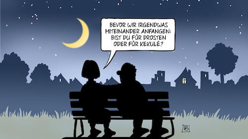 Cartoon: Drosten vs. Kekule (medium) by Harm Bengen tagged virologen,drosten,kekule,nacht,bank,mond,paar,bezeihung,liebe,coronavirus,ansteckung,pandemie,epidemie,krankheit,schaden,harm,bengen,cartoon,karikatur,virologen,drosten,kekule,nacht,bank,mond,paar,bezeihung,liebe,coronavirus,ansteckung,pandemie,epidemie,krankheit,schaden,harm,bengen,cartoon,karikatur