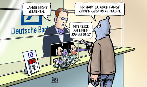 Cartoon: Dt.-Bank-Gewinn (medium) by Harm Bengen tagged gewinn,job,deutsche,bank,bankraub,kriminalität,verbrechen,harm,bengen,cartoon,karikatur,gewinn,job,deutsche,bank,bankraub,kriminalität,verbrechen,harm,bengen,cartoon,karikatur