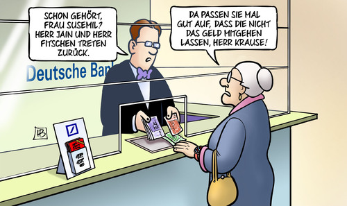 Cartoon: Dt.-Bank-Rücktritte (medium) by Harm Bengen tagged susemil,jain,fitschen,rücktritt,geld,klauen,diebstahl,deutsche,bank,harm,bengen,cartoon,karikatur,susemil,jain,fitschen,rücktritt,geld,klauen,diebstahl,deutsche,bank,harm,bengen,cartoon,karikatur