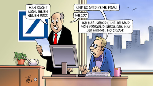 Cartoon: Dt. Bank und Cryan (medium) by Harm Bengen tagged boss,chef,frau,deutsche,bank,cryan,vorstand,marley,bob,harm,bengen,cartoon,karikatur,boss,chef,frau,deutsche,bank,cryan,vorstand,marley,bob,harm,bengen,cartoon,karikatur