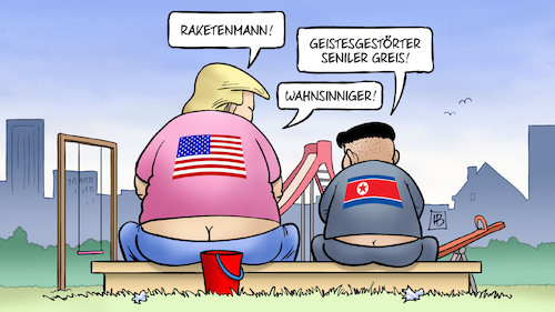 Cartoon: Duell im Sandkasten (medium) by Harm Bengen tagged raketenmann,seniler,greis,wahnsinniger,beschimpfungen,duell,sandkasten,usa,nordkorea,kim,trump,harm,bengen,cartoon,karikatur,raketenmann,seniler,greis,wahnsinniger,beschimpfungen,duell,sandkasten,usa,nordkorea,kim,trump,harm,bengen,cartoon,karikatur