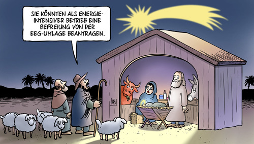 Cartoon: EEG-Umlage (medium) by Harm Bengen tagged eeg,erneuerbare,energien,gesetz,umlage,energiewende,altmaier,bundesregierung,strom,strompreis,befreiung,energieintensiver,betrieb,krippe,maria,josef,jesus,hirten,schafe,weihnachten,geburt,stern,komet,harm,bengen,cartoon,karikatur,eeg,erneuerbare,energien,gesetz,umlage,energiewende,altmaier,bundesregierung,strom,strompreis,befreiung,energieintensiver,betrieb,krippe,maria,josef,jesus,hirten,schafe,weihnachten,geburt,stern,komet,harm,bengen,cartoon,karikatur