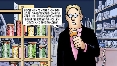 Cartoon: Eingemachtes (medium) by Harm Bengen tagged koalitionsverhandlungen,parteien,eingemachtes,keller,ampel,fdp,spd,grüne,reporter,harm,bengen,cartoon,karikatur,koalitionsverhandlungen,parteien,eingemachtes,keller,ampel,fdp,spd,grüne,reporter,harm,bengen,cartoon,karikatur