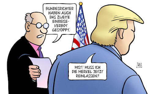 Cartoon: Einreisestopp und Merkel (medium) by Harm Bengen tagged bundesrichter,einreisestopp,einreiseverbot,merkel,reinlassen,trump,harm,bengen,cartoon,karikatur,bundesrichter,einreisestopp,einreiseverbot,merkel,reinlassen,trump,harm,bengen,cartoon,karikatur