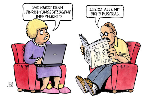 Cartoon: Einrichtungsbezogen (medium) by Harm Bengen tagged einrichtungsbezogene,impfpflicht,eiche,rustikal,corona,laptop,impfen,harm,bengen,cartoon,karikatur,einrichtungsbezogene,impfpflicht,eiche,rustikal,corona,laptop,impfen,harm,bengen,cartoon,karikatur