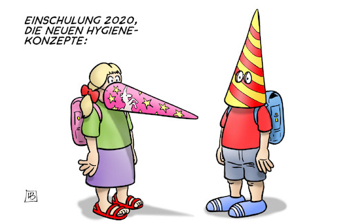 Cartoon: Einschulung 2020 (medium) by Harm Bengen tagged einschulung,2020,hygienekonzepte,kinder,schule,schultüte,masken,harm,bengen,cartoon,karikatur,einschulung,2020,hygienekonzepte,kinder,schule,schultüte,masken,harm,bengen,cartoon,karikatur