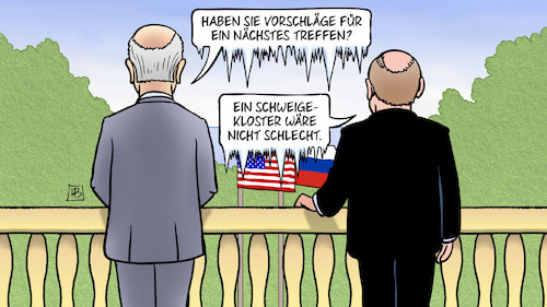 Cartoon: Eis-Gipfel (medium) by Harm Bengen tagged vorschläge,schweigekloster,eiszapfen,putin,biden,usa,russland,treffen,genf,misstrauen,harm,bengen,cartoon,karikatur,vorschläge,schweigekloster,eiszapfen,putin,biden,usa,russland,treffen,genf,misstrauen,harm,bengen,cartoon,karikatur