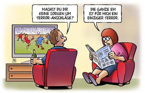 Cartoon: EM-Terror (medium) by Harm Bengen tagged terror,anschläge,em,europameisterschaft,fussball,tv,mann,frau,zeitung,harm,bengen,cartoon,karikatur,terror,anschläge,em,europameisterschaft,fussball,tv,mann,frau,zeitung,harm,bengen,cartoon,karikatur