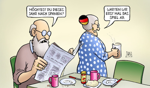Cartoon: EM  Deutschland-Spanien (medium) by Harm Bengen tagged susemil,spanien,spiel,fußballspiel,em,europameisterschaft,frauen,deutschland,dutt,harm,bengen,cartoon,karikatur,susemil,spanien,spiel,fußballspiel,em,europameisterschaft,frauen,deutschland,dutt,harm,bengen,cartoon,karikatur