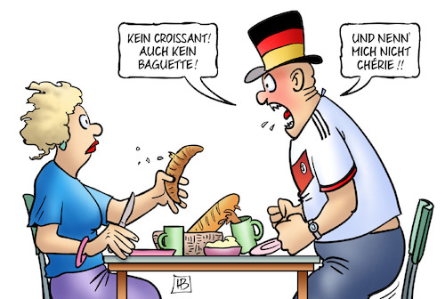 Cartoon: EM Frankreich vs Deutschland (medium) by Harm Bengen tagged europameisterschaft,fussball,em,niederlage,frankreich,deutschland,croissant,baguette,harm,bengen,cartoon,karikatur,europameisterschaft,fussball,em,niederlage,frankreich,deutschland,croissant,baguette,harm,bengen,cartoon,karikatur