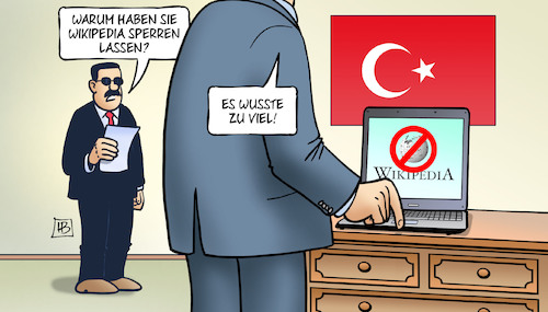 Cartoon: Erdogan und Wikipedia (medium) by Harm Bengen tagged erdogan,türkei,wikipedia,sperrung,zensur,internet,computer,laptop,wissen,harm,bengen,cartoon,karikatur,erdogan,türkei,wikipedia,sperrung,zensur,internet,computer,laptop,wissen,harm,bengen,cartoon,karikatur