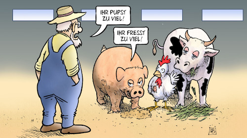 Cartoon: Ernährungsgewohnheiten (medium) by Harm Bengen tagged ernährungsgewohnheiten,pupsen,fressen,bauer,landwirt,schwein,huhn,kuh,stall,ipcc,weltklimabericht,klimaerwärmung,klimawandel,harm,bengen,cartoon,karikatur,ernährungsgewohnheiten,pupsen,fressen,bauer,landwirt,schwein,huhn,kuh,stall,ipcc,weltklimabericht,klimaerwärmung,klimawandel,harm,bengen,cartoon,karikatur