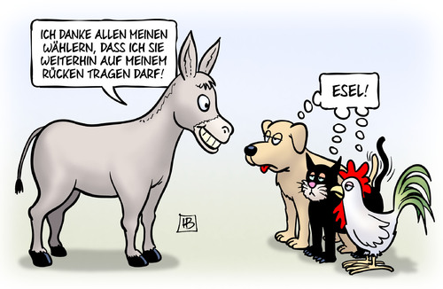 Cartoon: Esel (medium) by Harm Bengen tagged wähler,rücken,bremen,hochrechnungen,stadtstaat,wahl,koalition,regieren,regierung,bremer,stadtmusikanten,esel,hund,katze,hahn,märchen,harm,bengen,cartoon,karikatur,wähler,rücken,bremen,hochrechnungen,stadtstaat,wahl,koalition,regieren,regierung,bremer,stadtmusikanten,esel,hund,katze,hahn,märchen,harm,bengen,cartoon,karikatur