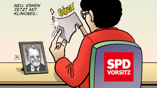 Cartoon: Esken mit Klingbeil (medium) by Harm Bengen tagged saskia,esken,lars,klingbeil,spd,parteivorsitz,eilly,brandt,axt,harm,bengen,cartoon,karikatur,saskia,esken,lars,klingbeil,spd,parteivorsitz,eilly,brandt,axt,harm,bengen,cartoon,karikatur