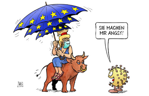 Cartoon: EU-Corona-Schirme (medium) by Harm Bengen tagged angst,eu,europa,stier,schirme,rettungsschirme,corona,coronavirus,ansteckung,pandemie,epidemie,krankheit,schaden,harm,bengen,cartoon,karikatur,angst,eu,europa,stier,schirme,rettungsschirme,corona,coronavirus,ansteckung,pandemie,epidemie,krankheit,schaden,harm,bengen,cartoon,karikatur