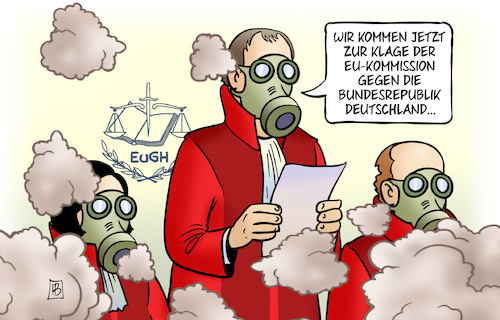 Cartoon: EU-Kommission klagt (medium) by Harm Bengen tagged klage,europa,eu,kommission,bundesrepublik,deutschland,diesel,abgasskandal,grenzwerte,umwelt,automobilindustrie,harm,bengen,cartoon,karikatur,klage,europa,eu,kommission,bundesrepublik,deutschland,diesel,abgasskandal,grenzwerte,umwelt,automobilindustrie,harm,bengen,cartoon,karikatur