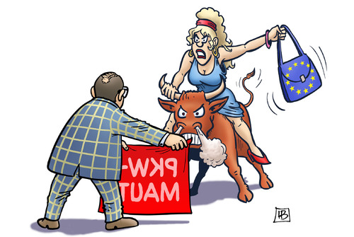 Cartoon: EU-Maut-Klage (medium) by Harm Bengen tagged eu,suropa,stier,pkw,maut,klage,stierkampf,dobrindt,harm,bengen,cartoon,karikatur,eu,suropa,stier,pkw,maut,klage,stierkampf,dobrindt,harm,bengen,cartoon,karikatur