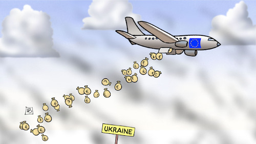 Cartoon: EU-Militärhilfe (medium) by Harm Bengen tagged eu,europa,militärhilfe,flugzeug,abwurf,geldsäcke,geldsack,geld,russland,ukraine,krieg,harm,bengen,cartoon,karikatur,eu,europa,militärhilfe,flugzeug,abwurf,geldsäcke,geldsack,geld,russland,ukraine,krieg,harm,bengen,cartoon,karikatur