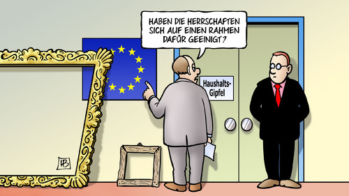 Cartoon: EU-Rahmen (medium) by Harm Bengen tagged eu,europa,gipfel,finanzrahmen,billion,rahmen,haushalt,streit,geld,harm,bengen,cartoon,karikatur,eu,europa,gipfel,finanzrahmen,billion,rahmen,haushalt,streit,geld,harm,bengen,cartoon,karikatur