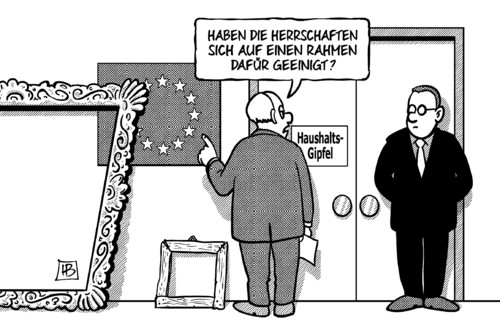 Cartoon: EU-Rahmen (medium) by Harm Bengen tagged eu,europa,gipfel,finanzrahmen,billion,rahmen,haushalt,streit,geld,harm,bengen,cartoon,karikatur