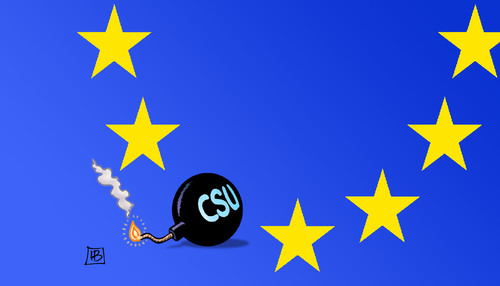 Cartoon: EU und CSU (medium) by Harm Bengen tagged europa,eu,fahne,bombe,sprengkraft,armutsfluechtlinge,armut,bulgarien,rumaenien,freizuegigkeit,zuwanderung,sozialsysteme,reichtum,auslaenderhass,auslaenderfeindlichkeit,xenophobie,csu,partei,koalition,koalitionsvertrag,spd,harm,bengen,cartoon,karikatur,europa,eu,fahne,bombe,sprengkraft,armutsfluechtlinge,armut,bulgarien,rumaenien,freizuegigkeit,zuwanderung,sozialsysteme,reichtum,auslaenderhass,auslaenderfeindlichkeit,xenophobie,csu,partei,koalition,koalitionsvertrag,spd,harm,bengen,cartoon,karikatur