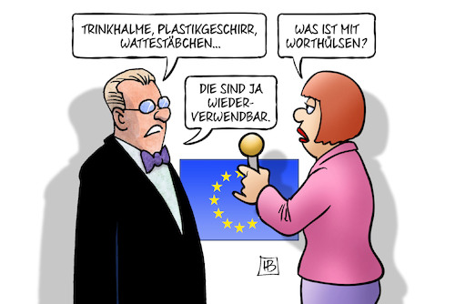 Cartoon: EU und Plastikmüll (medium) by Harm Bengen tagged eu,kommission,europa,plastikmüll,vermeidung,verbot,trinkhalme,plastikgeschirr,wattestäbchen,worthülsen,wiederverwendbar,interview,harm,bengen,cartoon,karikatur,eu,kommission,europa,plastikmüll,vermeidung,verbot,trinkhalme,plastikgeschirr,wattestäbchen,worthülsen,wiederverwendbar,interview,harm,bengen,cartoon,karikatur