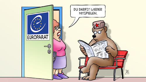 Cartoon: Europarat und Russland (medium) by Harm Bengen tagged europarat,russland,sanktionen,krim,bär,mitgliedschaft,mitspielen,tür,harm,bengen,cartoon,karikatur,europarat,russland,sanktionen,krim,bär,mitgliedschaft,mitspielen,tür,harm,bengen,cartoon,karikatur