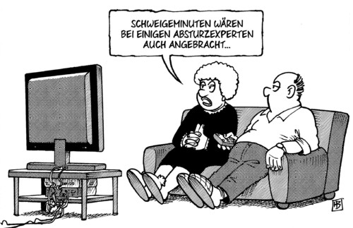 Cartoon: Experten2 (medium) by Harm Bengen tagged experten,schweigeminute,absturzexperten,germanwings,flugzeugabsturz,fliegen,tv,harm,bengen,cartoon,karikatur