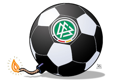 Cartoon: Explosiver DFB (medium) by Harm Bengen tagged dfb,deutscher,fussballbund,bombe,machtkampf,keller,koch,nazivergleich,harm,bengen,cartoon,karikatur,dfb,deutscher,fussballbund,bombe,machtkampf,keller,koch,nazivergleich,harm,bengen,cartoon,karikatur