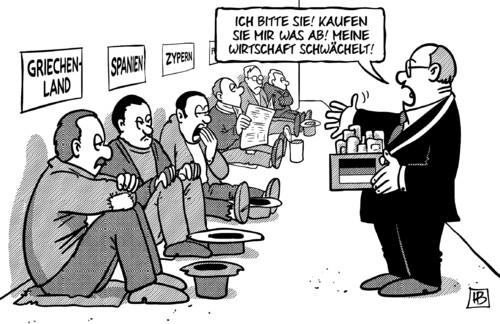 Cartoon: Export 2013 (medium) by Harm Bengen tagged export,2013,wirtschaft,wachstum,rezession,schrumpfen,rueckgang,konjunktur,deutschland,europa,eu,krise,schulden,bauchladen,verkauf,harm,bengen,cartoon,karikatur