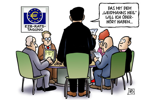 Cartoon: EZB-Rat (medium) by Harm Bengen tagged ezb,zentralbank,rat,draghi,weidmann,heil,bundesbank,staatsanleihen,leitzins,eurokrise,schulden,staatsschulden,harm,bengen,cartoon,karikatur,ezb,zentralbank,rat,draghi,weidmann,heil,bundesbank,staatsanleihen,leitzins,eurokrise,schulden,staatsschulden,harm,bengen,cartoon,karikatur
