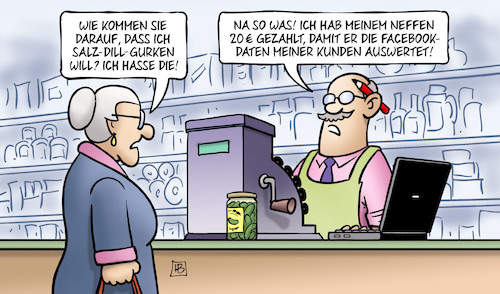 Cartoon: Facebook-Kundendaten (medium) by Harm Bengen tagged salz,dill,gurken,facebookdaten,kunden,auswertung,laden,kasse,susemil,laptop,harm,bengen,cartoon,karikatur,salz,dill,gurken,facebookdaten,kunden,auswertung,laden,kasse,susemil,laptop,harm,bengen,cartoon,karikatur