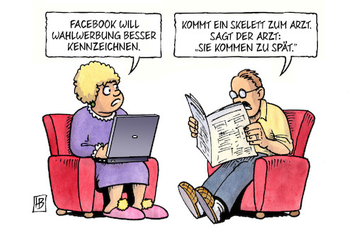 Cartoon: Facebook und Wahlwerbung (medium) by Harm Bengen tagged facebook,wahlwerbung,kennzeichnen,bundestagswahl,skelett,arzt,witz,zeitung,laptop,harm,bengen,cartoon,karikatur,facebook,wahlwerbung,kennzeichnen,bundestagswahl,skelett,arzt,witz,zeitung,laptop,harm,bengen,cartoon,karikatur