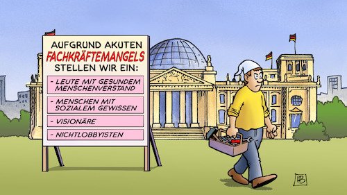 Cartoon: Fachkräftemangel (medium) by Harm Bengen tagged fachkräftegipfel,fachkräftemangel,menschenverstand,soziales,gewissen,visionäre,nichtlobbyisten,bundestag,reichstag,michel,harm,bengen,cartoon,karikatur,fachkräftegipfel,fachkräftemangel,menschenverstand,soziales,gewissen,visionäre,nichtlobbyisten,bundestag,reichstag,michel,harm,bengen,cartoon,karikatur