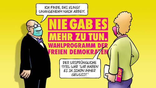 Cartoon: FDP-PT (medium) by Harm Bengen tagged unangenehm,arbeit,titel,fdp,parteitag,bundestagswahl,wahlprogramm,besserwisser,masken,harm,bengen,cartoon,karikatur,unangenehm,arbeit,titel,fdp,parteitag,bundestagswahl,wahlprogramm,besserwisser,masken,harm,bengen,cartoon,karikatur