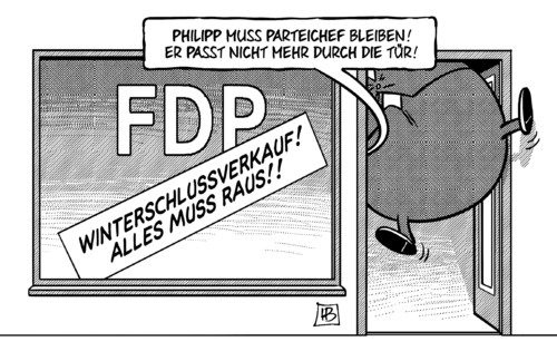 Cartoon: FDP-Schlussverkauf (medium) by Harm Bengen tagged schlussverkauf,rösler,brüderle,machtkampf,zweitstimmen,aufgeblasen,luftballon,niedersachsenwahl,niedersachsen,wahl,landtagswahl,fdp,harm,bengen,cartoon,karikatur