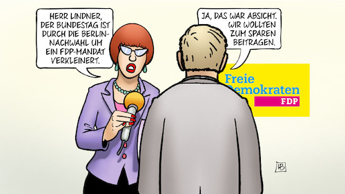 Cartoon: FDP spart (medium) by Harm Bengen tagged lindner,bundestag,berlin,nachwahl,fdp,mandat,verkleinert,absicht,sparen,interview,harm,bengen,cartoon,karikatur,lindner,bundestag,berlin,nachwahl,fdp,mandat,verkleinert,absicht,sparen,interview,harm,bengen,cartoon,karikatur