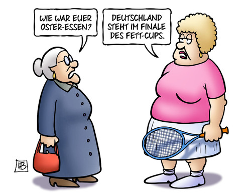 Cartoon: Fed-Cup (medium) by Harm Bengen tagged ostern,essen,fett,fedcup,fed,cup,tennis,damentennis,sport,harm,bengen,cartoon,karikatur,ostern,essen,fett,fedcup,fed,cup,tennis,damentennis,sport,harm,bengen,cartoon,karikatur