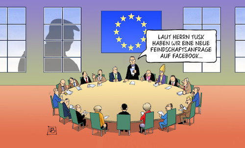 Cartoon: Feindschaftsanfrage (medium) by Harm Bengen tagged tusk,eu,europa,gipfel,feindschaftsanfrage,facebook,trump,usa,harm,bengen,cartoon,karikatur,tusk,eu,europa,gipfel,feindschaftsanfrage,facebook,trump,usa,harm,bengen,cartoon,karikatur